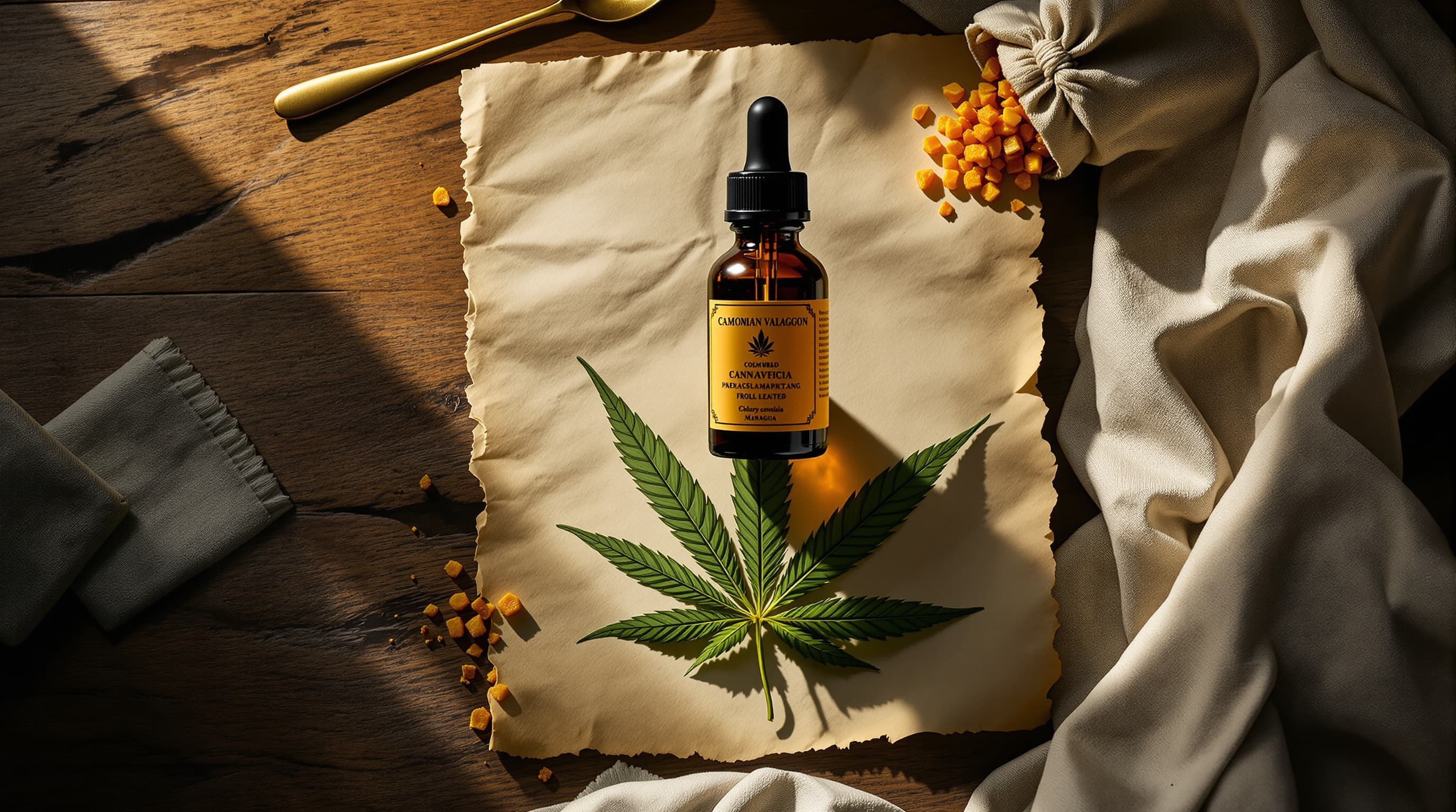 Hoja de cannabis, hierbas culinarias y mango colombiano — las tres divisiones de Reina Verde